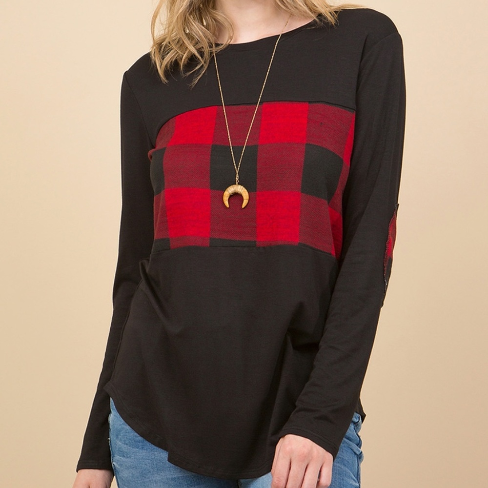 🇺🇸 Plaid Print Color Block Top